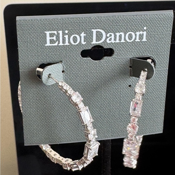 Cubic Zirconia Medium Inside Out Hoop Earrings - Picture 2 of 4